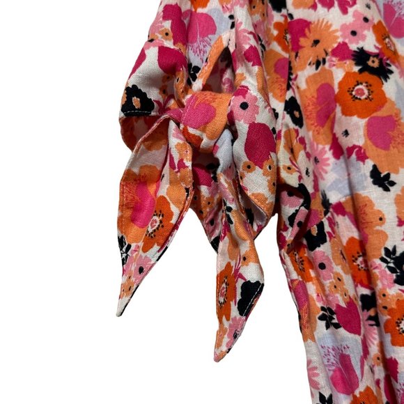 Linen Charter Club Luxury size L 100% linen orange floral short tie sleeves top - Picture 2 of 11